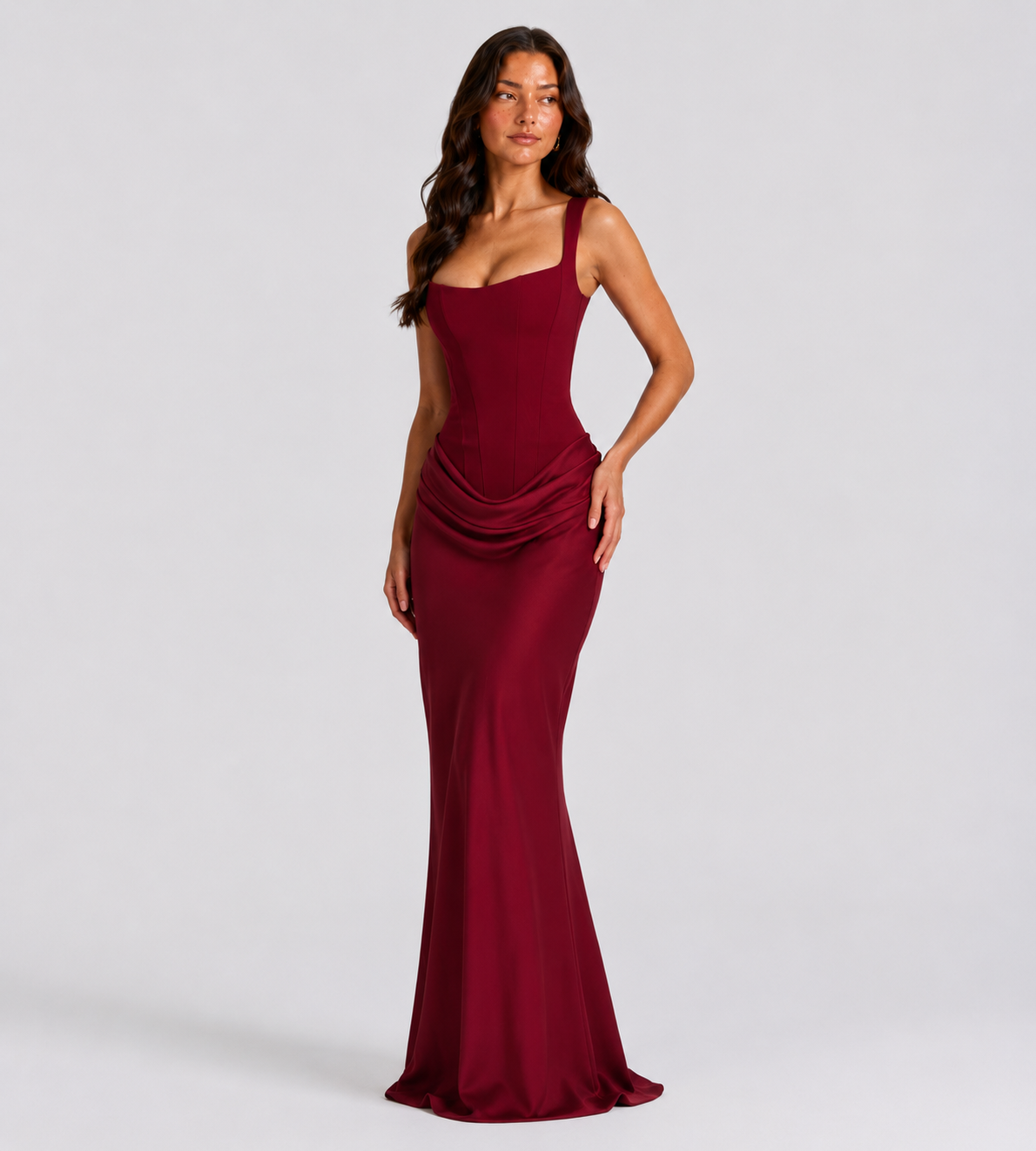Alessia Cowl-Drape Corset Maxi Dress - Red