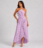 Evelina Pleated Ruffle Halter Maxi Dress - Lilac
