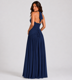 Seraphina Ruched Halter Maxi Dress - Navy