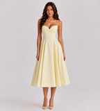 Aurelia Pleated Midi Dress - Lemon