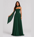 Delphine Scarf-Drape Corset Maxi Dress - Forest Green