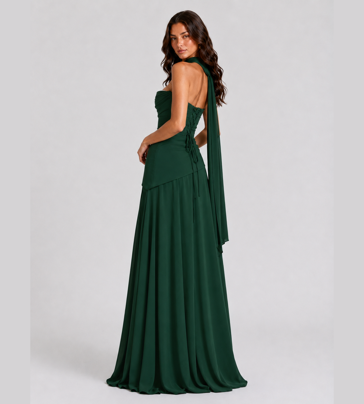 Delphine Scarf-Drape Corset Maxi Dress - Forest Green