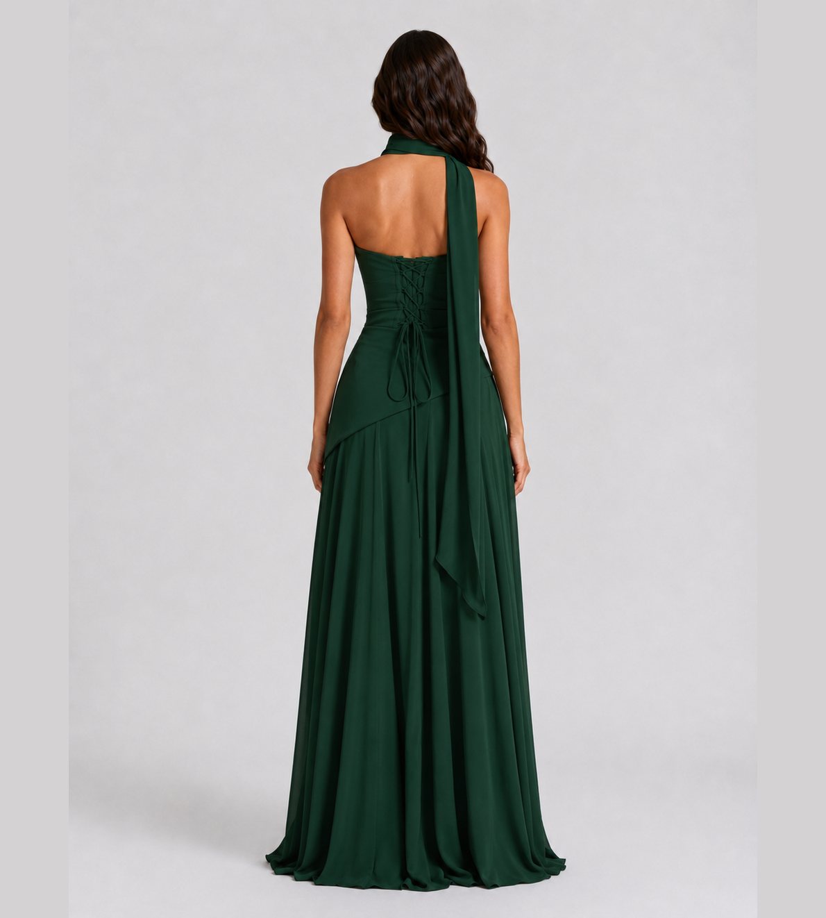 Delphine Scarf-Drape Corset Maxi Dress - Forest Green