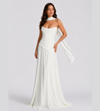 Delphine Scarf-Drape Corset Maxi Dress - White