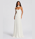 Delphine Scarf-Drape Corset Maxi Dress - White