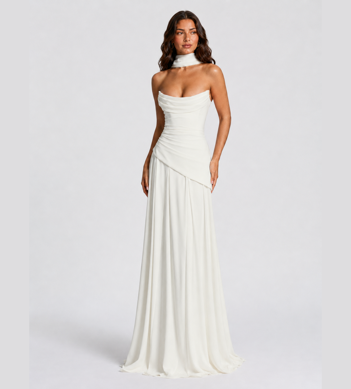 Delphine Scarf-Drape Corset Maxi Dress - White