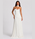 Delphine Scarf-Drape Corset Maxi Dress - White