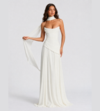 Delphine Scarf-Drape Corset Maxi Dress - White